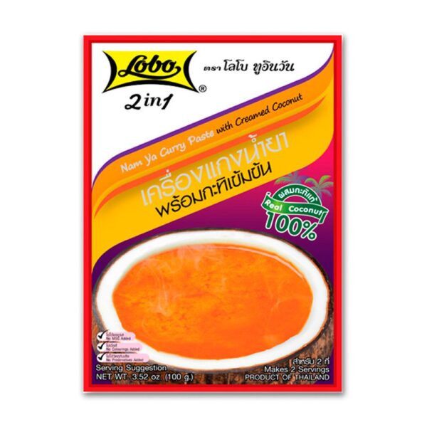 โลโบเครื่องแกงน้ำยาพร้อมกะทิเข้มข้น 100 กรัม
LOBO 2IN1 NAM YA+CREAMED COCONUT