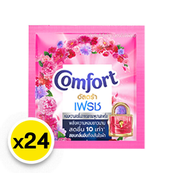 คอมฟอร์ท อัลตร้า น้ำยาปรับผ้านุ่ม สูตรเข้มข้น สีชมพู 18 มล. x 24  
COMFORT Ultra Concentrate Softener Pink