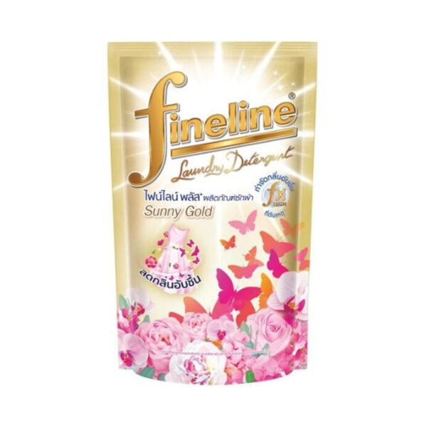 ไฟน์ไลน์ ซักผ้า กลิ่นซันนี่โกลด์ สูตรลดกลิ่นอับชื้น สีทอง 550 มล. 
FINELINE Liquid Detergent Plus Sunny Gold