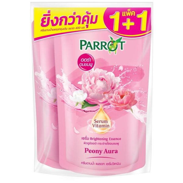 แพรอทสบู่เหลว ไฮยาลูรอนชมพู 400 มล. X2 รีฟิล 
PARROT LIQUID HYALURON PEONY  REFILL