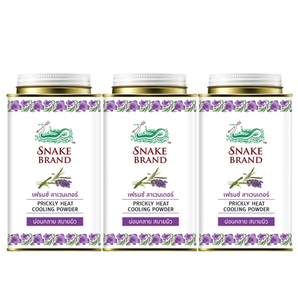 แป้งเย็น ตรางู  รีแล็กซิ่ง ลาเวเนเดอร์ 140 ก. x 3   
SNAKE BRAND Cooling Powder Relaxing  Relaxing Lavender
