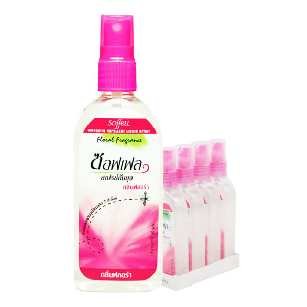 SOFFELL SPRAY MOSQUITO REPELLENT FLORAL80 ซอฟเฟล สเปร์ยกันยุง ฟลอร่า 80 มล. x 4
SOFFELL SPRAY MOSQUITO REPELLENT FLORAL