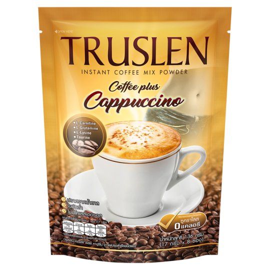 ทรูสเลน คอฟฟี่ พลัส คาปูชิโน่  17ก.X 8 ซอง 
TRUSLEN COFFEE PLUS CAPPUCCINO