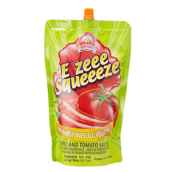Easy Squeeze Chili Sauce with Tomatoes ภูเขาทอง อีซีสคิวชซอสพริกผสมมะเขือเทศ 900 กรัม
GOLDEN MOUNTAIN Easy Squeeze Chili Sauce with Tomatoes