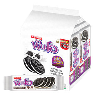 ฟันโอ คุกกี้แซนวิช รสคุกกี้และครีม 40.5 ก. x 24  
FUN-O Sandwich Chocolate Cookies Filled with Cookie and Cream Flavored Cream