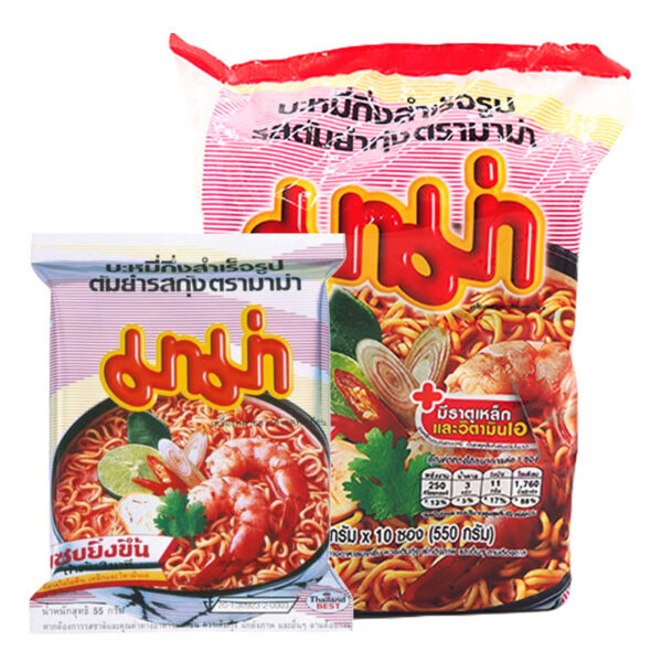 มาม่า บะหมี่กึ่งสำเร็จรูป รสต้มยำกุ้ง 55 ก. แพ็ค 10  
MAMA Instant Noodles Tom Yum Kung