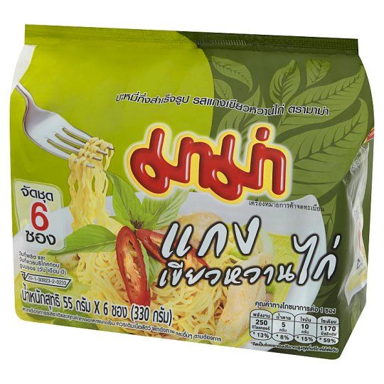 มาม่า บะหมี่รสแกงเขียวหวานไก่ 55 กรัม x6 ซอง 
MAMA NOODLE CHICKEN GREEN CURRY