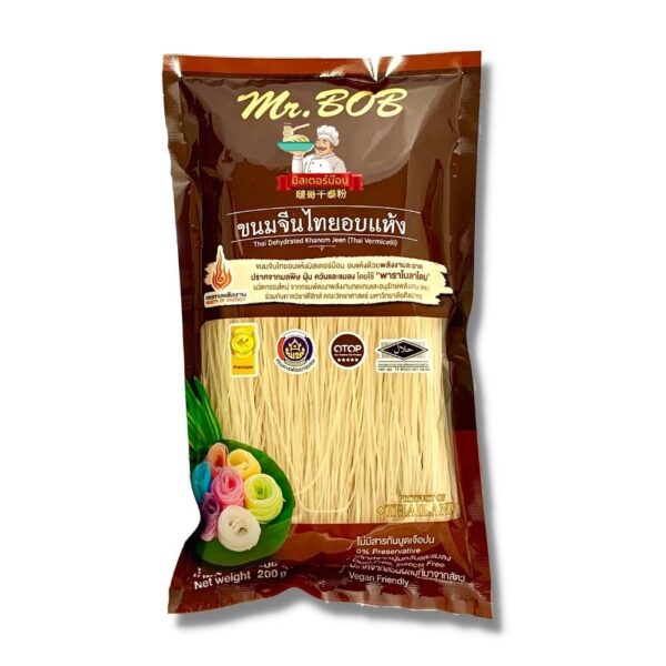 MR.BOB DRIED RICE VERMICELLI มิสเตอร์บ๊อบ ขนมจีนอบแห้ง 200ก.
MR.BOB DRIED RICE VERMICELLI
