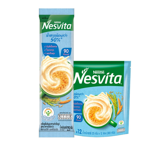 เนสวีต้า เครื่องดื่มธัญญาหารสำเร็จรูป สูตรน้ำตาลน้อยกว่า 25 ก. 12 ซอง 
NESVITA LOWER SUGAR