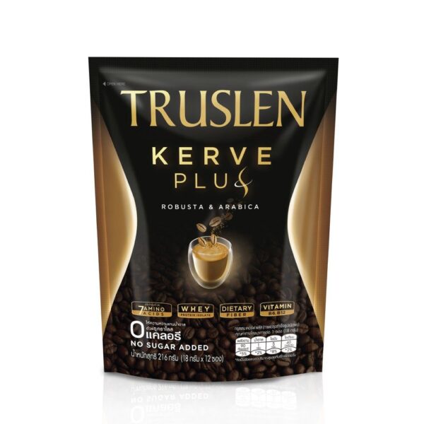 ทรูสเลน เคอร์ฟ พลัส กาแฟสำเร็จรูป 18 กรัม X 12 ซอง 
TRUSLEN KERVE PLUS COFFEE MIX