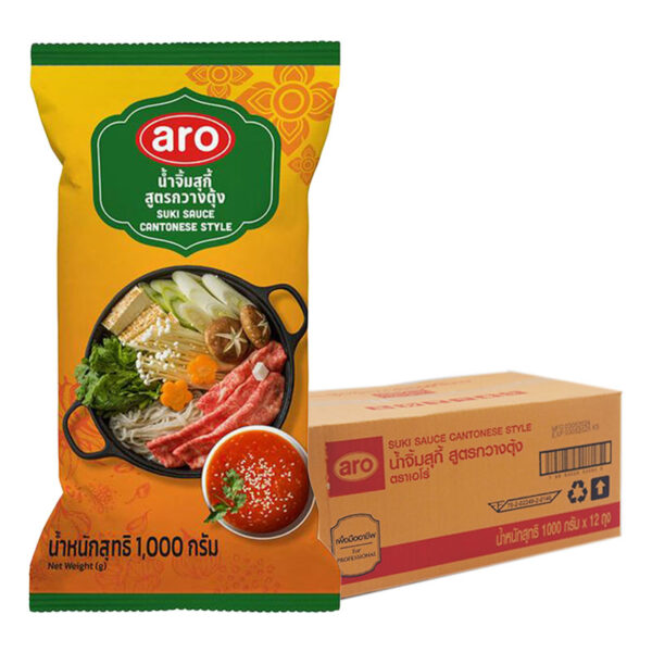 เอโร่ น้ำจิ้มสุกี้สูตรกวางตุ้ง 1กิโลกรัม แพ็ค 12  
ARO Suki Sauce Cantonese Style