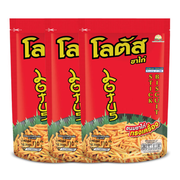 โลตัส ขนมขาไก่ทรงเครื่อง 110 ก. x 3 
LOTUS Biscuit Stick Original